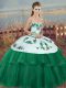 Green Sleeveless Embroidery and Bowknot Floor Length Quince Ball Gowns