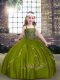 Olive Green Tulle Lace Up Little Girls Pageant Dress Sleeveless Floor Length Beading