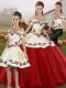 Floor Length White And Red Quinceanera Dresses Off The Shoulder Sleeveless Lace Up