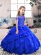 Royal Blue Sleeveless Floor Length Beading Lace Up Kids Pageant Dress