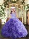 Amazing Floor Length Lavender Child Pageant Dress Fabric With Rolling Flowers Sleeveless Beading