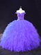Adorable Purple Tulle Lace Up Off The Shoulder Sleeveless Floor Length Quince Ball Gowns Beading