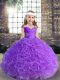 On Sale Purple Straps Sleeveless Fabric With Rolling Flowers Floor Length Beading and Ruching Little Girl Pageant Dress