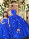 Popular Tulle Sweetheart Sleeveless Lace Up Beading and Ruffles Vestidos de Quinceanera in Blue
