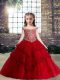 Graceful Sleeveless Floor Length Lace and Appliques Lace Up Pageant Gowns For Girls with Red