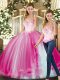Fuchsia Sleeveless Tulle Lace Up Ball Gown Prom Dress for Sweet 16 and Quinceanera