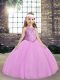 Great Lilac Sleeveless Floor Length Beading Lace Up Little Girls Pageant Gowns