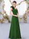Dramatic Dark Green Lace Up Straps Hand Made Flower Bridesmaid Dress Chiffon Sleeveless