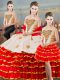 Dynamic White And Red Sweetheart Neckline Beading and Ruffled Layers Quinceanera Dresses Sleeveless Lace Up