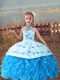 Baby Blue Ball Gowns Beading and Embroidery and Ruffles Little Girls Pageant Dress Lace Up Organza Sleeveless Floor Length