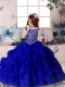 Scoop Sleeveless Child Pageant Dress Floor Length Beading and Pick Ups Royal Blue Organza