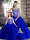 Sumptuous Royal Blue Ball Gowns Off The Shoulder Sleeveless Tulle Brush Train Lace Up Beading and Lace Quince Ball Gowns