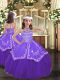 Floor Length Lace Up Kids Pageant Dress Purple for Party and Wedding Party with Beading and Embroidery
