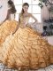High Quality Gold Sweetheart Neckline Beading and Ruffled Layers Quinceanera Gown Sleeveless Lace Up