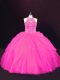 Beading Quince Ball Gowns Hot Pink Lace Up Sleeveless Floor Length