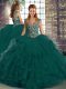 Ideal Peacock Green Sleeveless Tulle Lace Up Quinceanera Dresses for Military Ball and Sweet 16 and Quinceanera