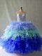 Popular Multi-color Organza Lace Up Sweetheart Sleeveless Floor Length 15th Birthday Dress Beading and Ruffles