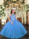 High Class Baby Blue Lace Up Little Girl Pageant Gowns Beading Sleeveless Floor Length