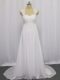 Brush Train Empire Wedding Gown White Straps Chiffon Sleeveless Lace Up