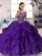 Affordable Purple Ball Gowns Beading and Pick Ups Sweet 16 Dresses Zipper Organza Sleeveless