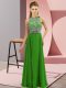 Stylish Scoop Sleeveless Evening Dress Floor Length Beading Green Chiffon