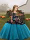 Teal Lace Up Straps Embroidery Pageant Gowns For Girls Organza Sleeveless