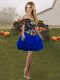 Decent Sleeveless Mini Length Embroidery and Ruffles Lace Up with Royal Blue