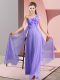 Lavender Empire Chiffon One Shoulder Sleeveless Hand Made Flower Floor Length Lace Up Bridesmaid Dresses