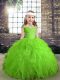 Sleeveless Lace Up Floor Length Beading and Ruffles Little Girls Pageant Dress