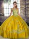 Beautiful Gold Off The Shoulder Neckline Beading and Embroidery Quinceanera Dress Sleeveless Lace Up