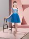 Mini Length Blue Wedding Guest Dresses Tulle Sleeveless Lace