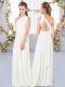 Charming White Empire One Shoulder Sleeveless Lace Floor Length Criss Cross Lace Court Dresses for Sweet 16