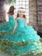 Aqua Blue Pageant Dress Party and Wedding Party with Beading and Ruching Straps Sleeveless Lace Up