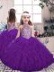 Cheap Purple High-neck Neckline Beading and Ruffles Little Girls Pageant Gowns Sleeveless Lace Up