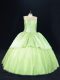 Yellow Green Ball Gowns Scoop Sleeveless Tulle Floor Length Lace Up Beading 15th Birthday Dress