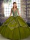 Luxury Olive Green Ball Gowns Straps Sleeveless Tulle Floor Length Lace Up Beading and Embroidery 15 Quinceanera Dress