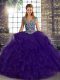 Purple Tulle Lace Up Quinceanera Gown Sleeveless Floor Length Beading and Ruffles