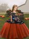 High Class Sleeveless Organza Floor Length Lace Up Pageant Gowns For Girls in Rust Red with Embroidery