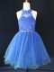 Artistic Organza Halter Top Sleeveless Lace Up Beading and Lace Flower Girl Dress in Blue