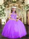Lavender Ball Gowns Appliques Little Girl Pageant Gowns Lace Up Tulle Sleeveless Floor Length