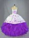 Dynamic Organza Sweetheart Sleeveless Brush Train Lace Up Beading and Ruffles Quinceanera Dresses in Purple