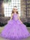 Sleeveless Floor Length Lace and Appliques Lace Up Glitz Pageant Dress with Lavender