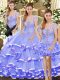 Exceptional Lavender Sleeveless Organza Lace Up Quinceanera Gown for Military Ball and Sweet 16 and Quinceanera
