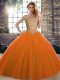 Customized Orange Red Off The Shoulder Lace Up Beading Sweet 16 Dress Sleeveless