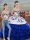 Royal Blue Organza Lace Up Sweetheart Sleeveless Floor Length Quinceanera Dresses Embroidery and Ruffled Layers and Bowknot