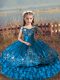 Latest Floor Length Ball Gowns Sleeveless Blue Girls Pageant Dresses Lace Up