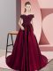 Wine Red Sleeveless Satin Court Train Zipper Quinceanera Gowns for Sweet 16 and Quinceanera