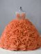 Sweetheart Sleeveless Brush Train Lace Up Quinceanera Gown Orange Fabric With Rolling Flowers