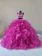 Fuchsia Two Pieces Beading and Ruffles Ball Gown Prom Dress Zipper Organza Sleeveless