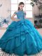 Blue Sleeveless Floor Length Beading and Ruffled Layers Lace Up Ball Gown Prom Dress